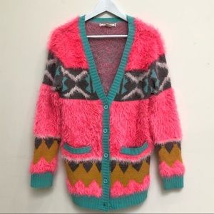 Bright neon Fuzzy sweater psychedelic tribal neon